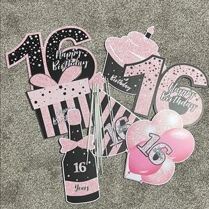 Pink and Black Birthday Party Decoration Set